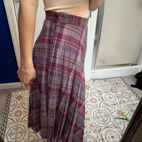 Vintage Wool plaid 70s pleat midi a-line skirt xs - Picture 4 of 9